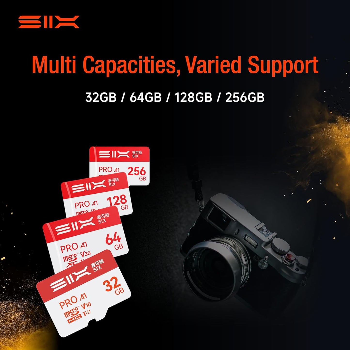 SIX M100 128GB 100MB/s A1, U3, V30 4K 128GB Micro SD Card Read Up to - Support UHD microSDXC Memory Card with Adapter