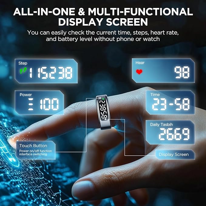 Smart Ring for Women with Display Screen, Sleep Ring for Men with Heart Rate, Fitness Tracker/Step tracker for Activity Monitoring/Steps/Calories,Wireless Charging, for iOS Android (RoseGold,10#)