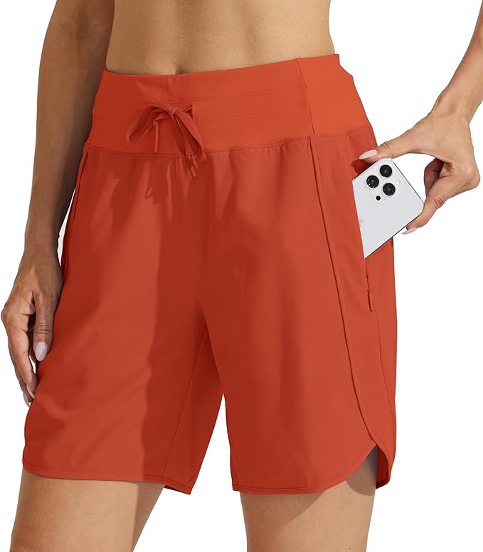 Willit Women's 7" Athletic Running Shorts Long Workout Hiking Shorts Quick Dry High Waisted Active Zipper Pocket(Large)