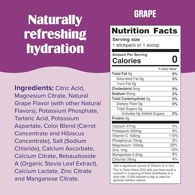Ultima Replenisher Daily Electrolyte Powder Drink Mix – Sugar Free – Grape, 90 Servings – Hydration Powder with 6 Key Electrolytes and Trace Minerals – Keto Friendly, Vegan, Non-GMO