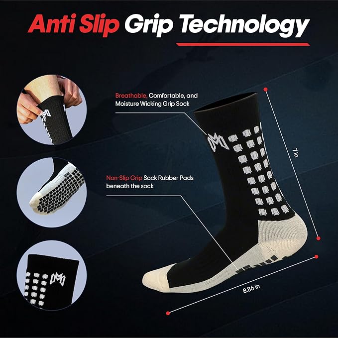 Soccer Grip Socks, Shin Guards, Pre Cut Sock Sleeves, and Guard Straps Bundle Pack - Essential Equipment for Soccer Players - for Mens, Women, Youth, Size 7 to 12 US Men Shoe Size