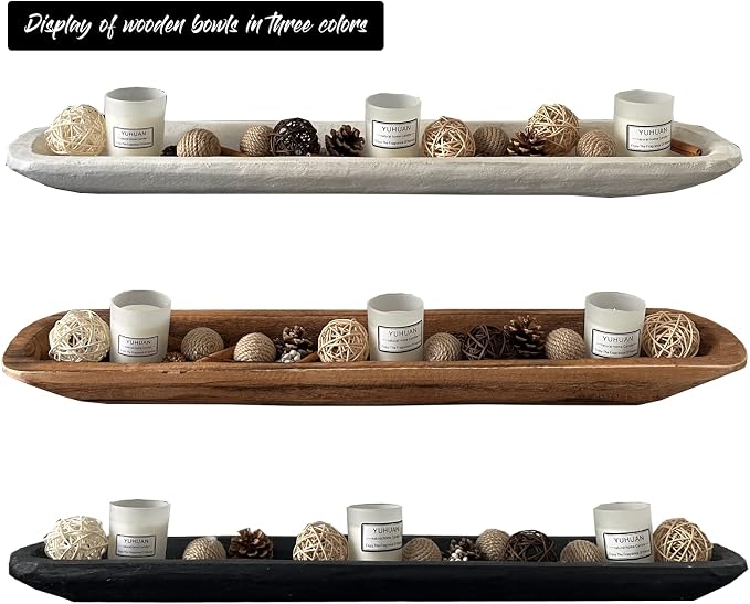 Wooden Dough Bowl Decor, Vintage Wooden Bowl Hand Carved Home Decor for Dining Table Center, Living Room, Kitchen Decor. (30inch white)