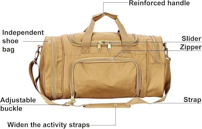 Tactical Travel Duffle Bag with Shoes Compartment Weekender Bags Carry On Overnight Bag For Men and Women Gym Sports Tote Pocket