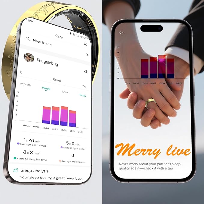 Ultra Smart Ring for Women Men,Health Fitness Tracker with Sleep/Blood Pressure/Oxygen Monitoring, Heart Rate & Activity Tracking,IP68 Waterproof, 5+Day Battery,No Subscription Fee 1-Gold 13