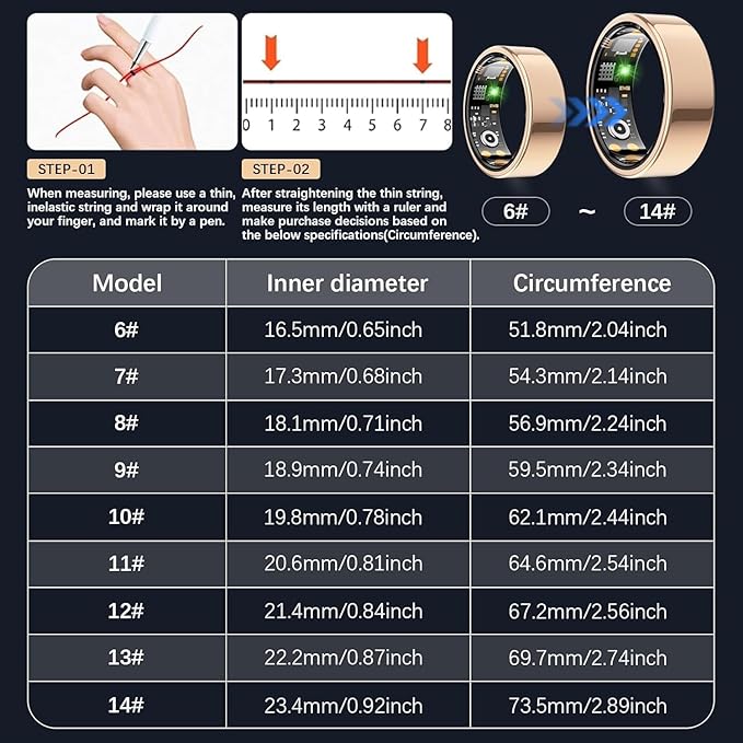 Health Tracker Ring, Smart Health Ring for Women Men with Heart Rate, Blood Oxygen, Sleep Monitor, Steps,Calories, No Subscription Fee, IP68 Waterproof Smart Ring for iPhone & Android (Rose Gold, 9#)