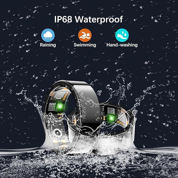Health Tracker Ring, Smart Health Ring for Women Men with Heart Rate, Blood Oxygen, Sleep Monitor, Steps,Calories, No Subscription Fee, IP68 Waterproof Smart Ring for iPhone & Android (Black, 7#)