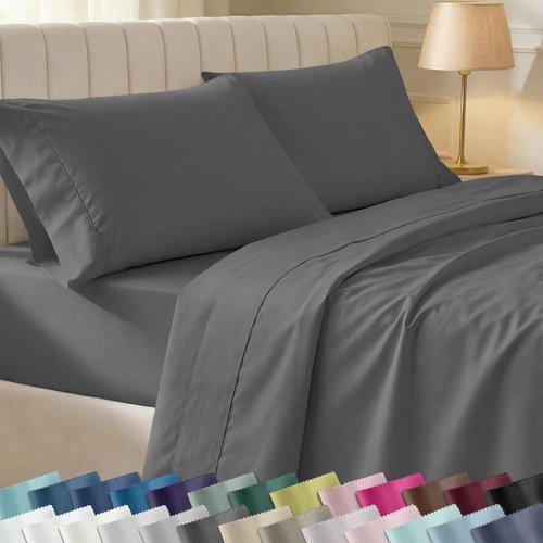 California Design Den Queen Size Sheet Set - 400 Thread Count 100% Cotton, Deep Pocket - Grey, 6-Pc with 4 Pillowcases