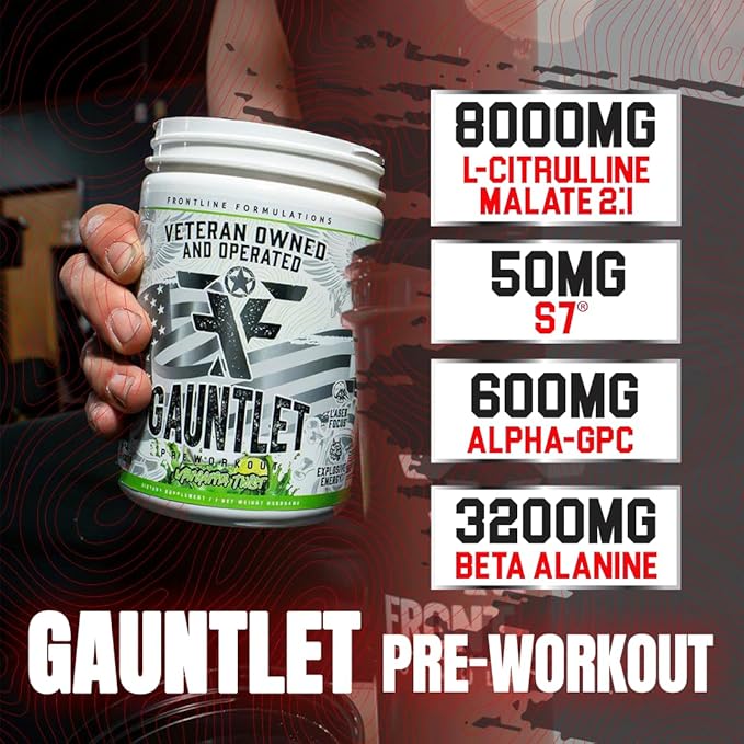 Gauntlet Pre-Workout Powder, Explosive Workouts, Laser Focus, Mid Stim, Amazing Flavor, Veteran Owned and Operated (25 Servings, Blue Coconut Lemonade)