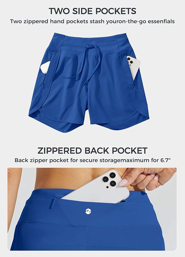 Willit Women's 7" Athletic Running Shorts Long Workout Hiking Shorts Quick Dry High Waisted Active Zipper Pocket(X-Large)
