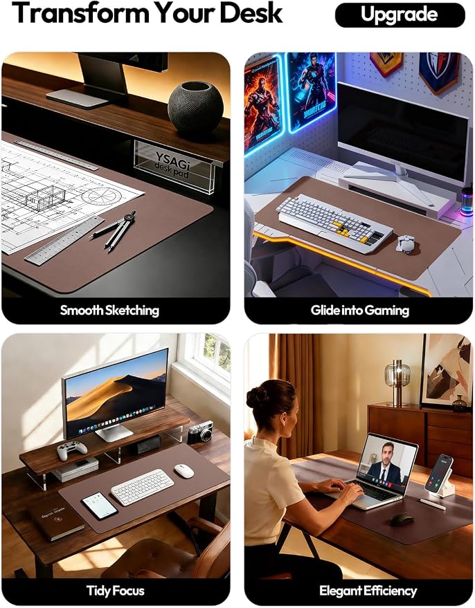 YSAGi Leather Desk Protector, Office Mat, Large Mouse Mat, Non-Slip PU Leather Blotter, Laptop Desk Mat, Waterproof Writing Pad for Office and Home(Chocolate, 42" x 17.2")