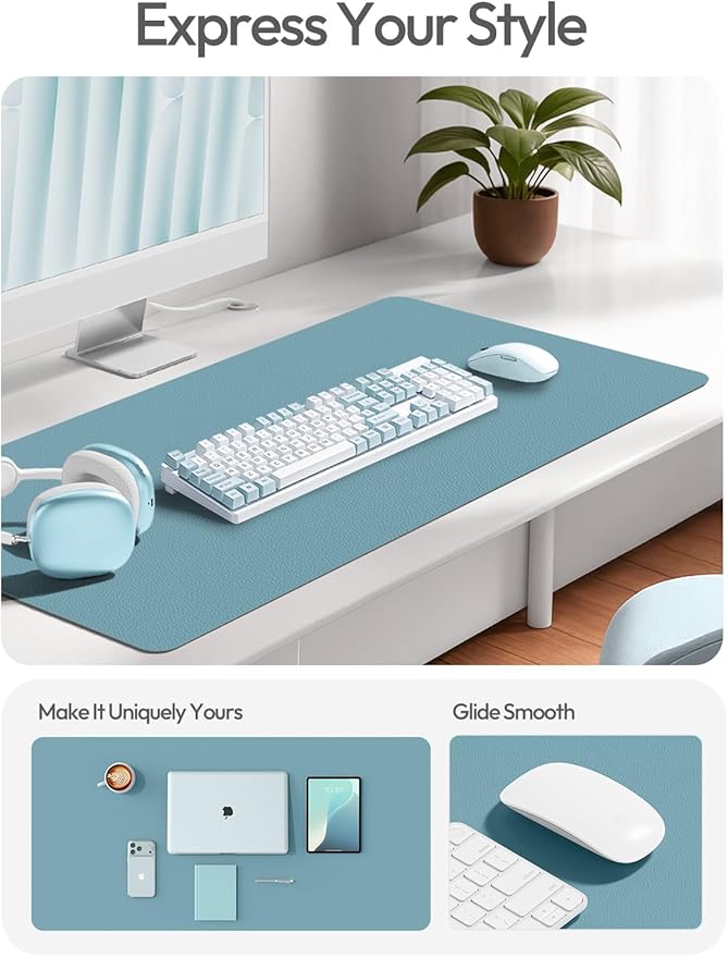 YSAGi Leather Desk Protector, Office Mat, Large Mouse Mat, Non-Slip PU Leather Blotter, Laptop Desk Mat, Waterproof Writing Pad for Office and Home(Aquamarine, 63" x 17.2")