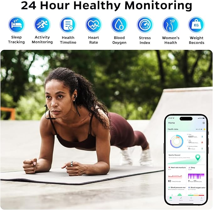 Ultra-Thin Smart Ring for Women Men,Sleep Tracker Ring with Heart Rate, Waterproof Fitness Ring for Activity Monitoring/Steps/Calories,No Subscription Fee,for iSO & Android (Silver, 7)