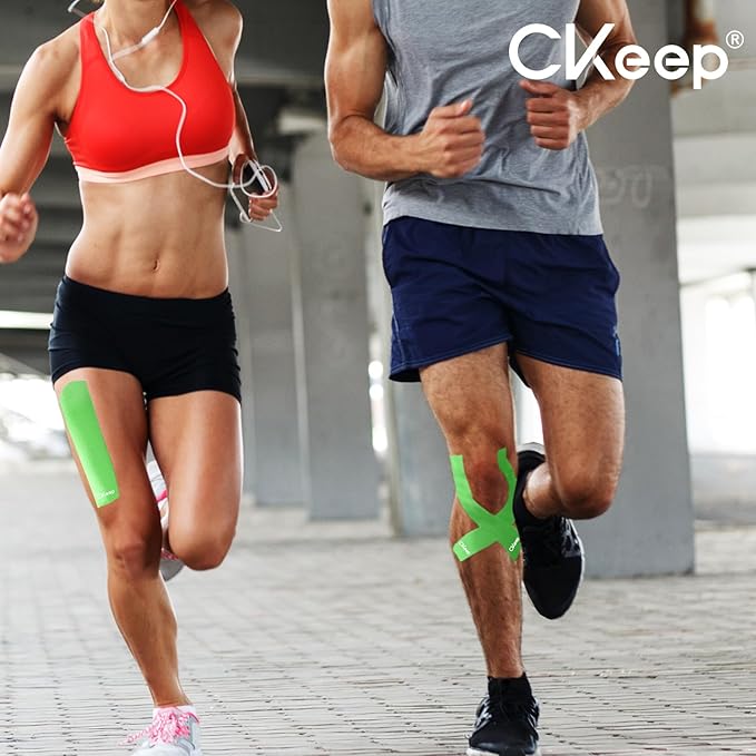 CKeep 4 Rolls Kinesiology Tape, Original Cotton Elastic Athletic Tape, 20 Precut 10" Strips Each, Green, Ideal for Muscle Support & Injury Prevention
