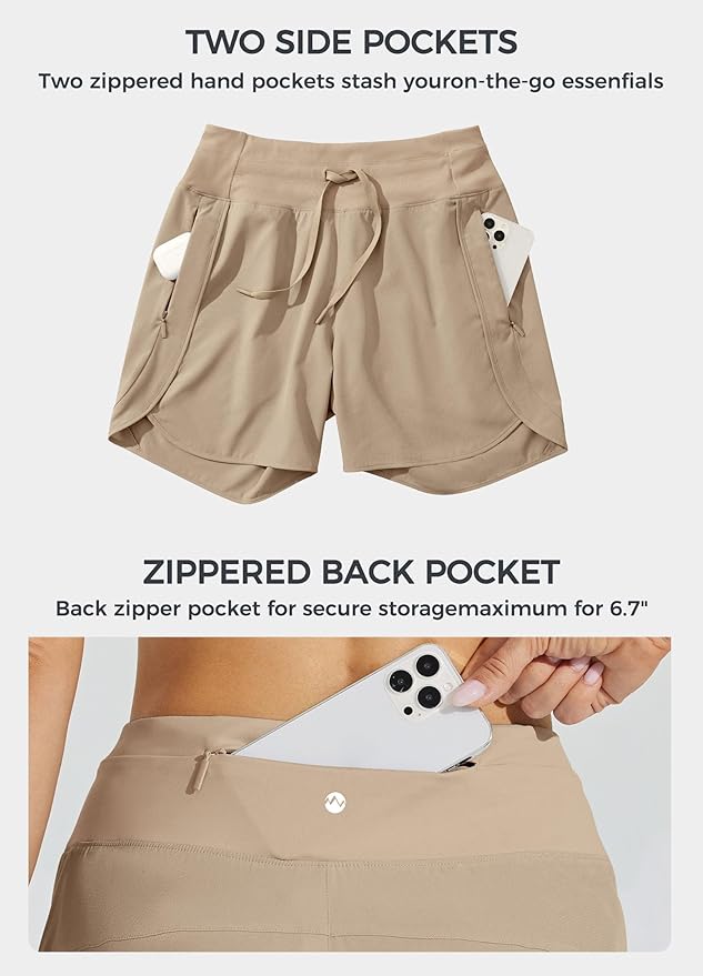 Willit Women's 7" Athletic Running Shorts Long Workout Hiking Shorts Quick Dry High Waisted Active Zipper Pocket(X-Small)