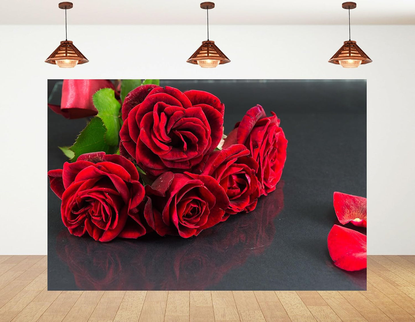 KeyWork 8x5ft Red Rose Bouquet Backdrop Fresh Bloom Petal Photography Background for Valentine's Day Gift Party