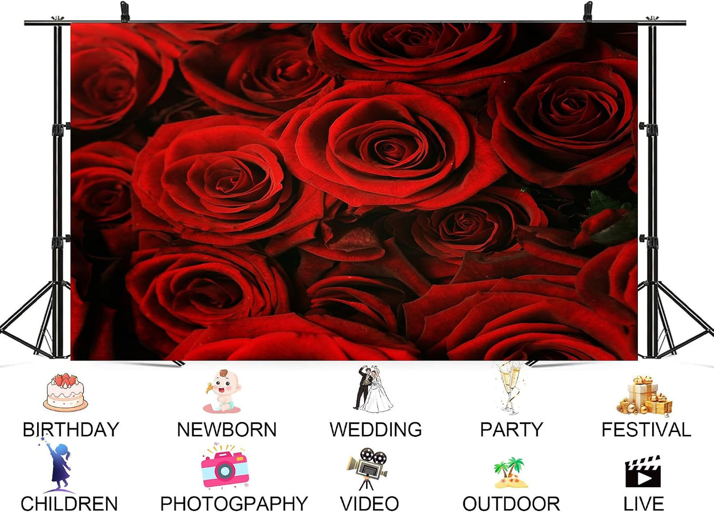 UPXIO 9x6ft Luxury Red Rose Bouquet Backdrop Dense Floral Blooms Photo Background Tapestry for Wedding Anniversary