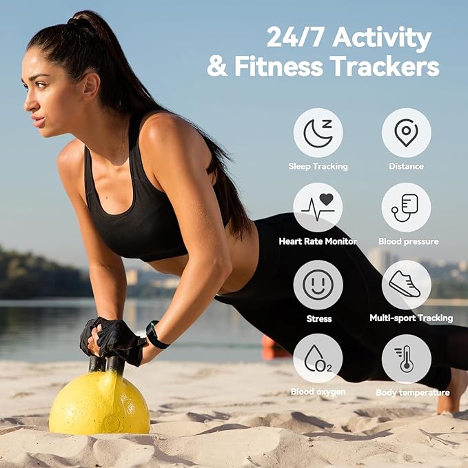 Fitness Trackers,Smart Health Wristband for 44 Sports Modes, Activity and Sleep Tracker with Heart Rate HRV,Personalized Coaching with Free App,Black