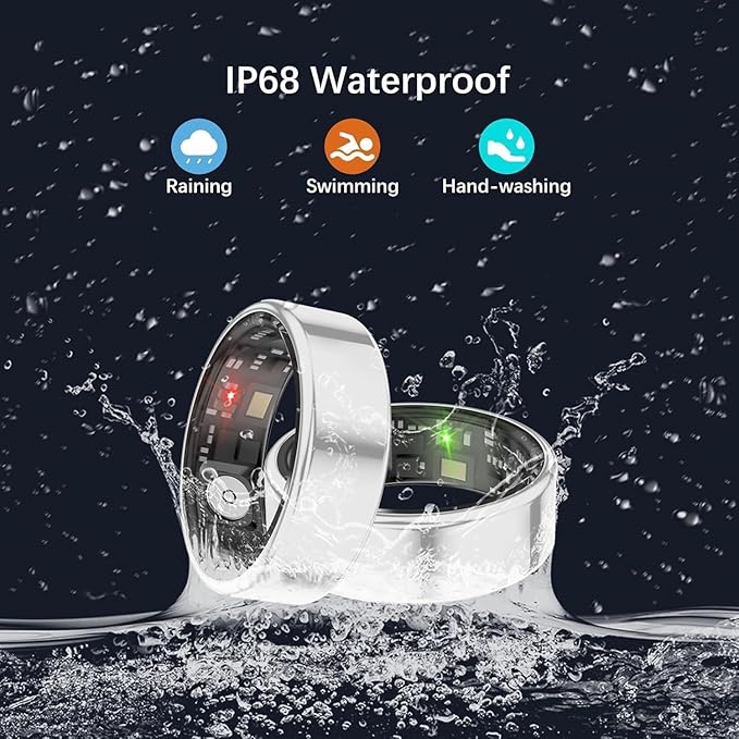 Smart Health Rings for Women Men, Fitness Tracker with Heart Rate, Blood Oxygen, HRV, Sleep Tracker, Step Tracker, No Subscription Fee, IP68 Waterproof Smart Ring for iphone & Android (Silver, 7#)