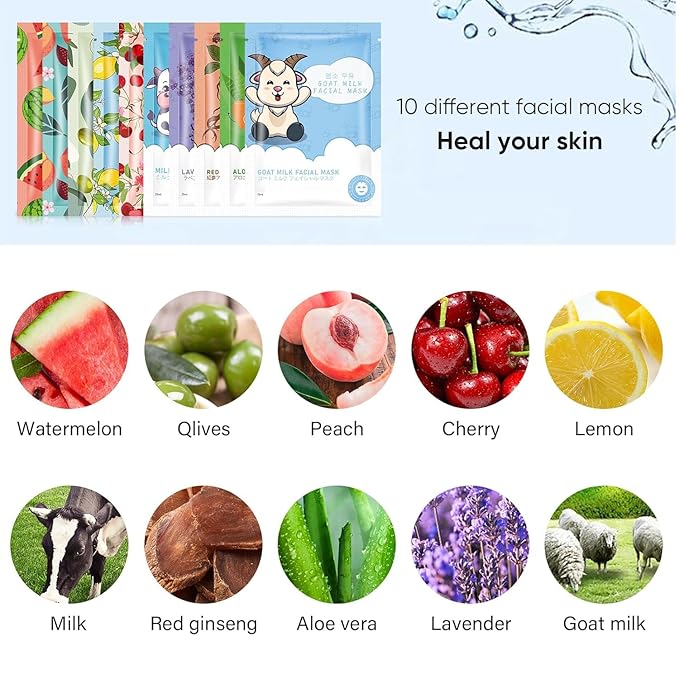 30 Pack Sheets Face Masks Skincare for for All Skin Types, Hydrating Face Masks Suitable for Sensitive Skin, Moisturizing Facial Mask for Skin Care, Face Sheet Mask Skincare for Face Spa