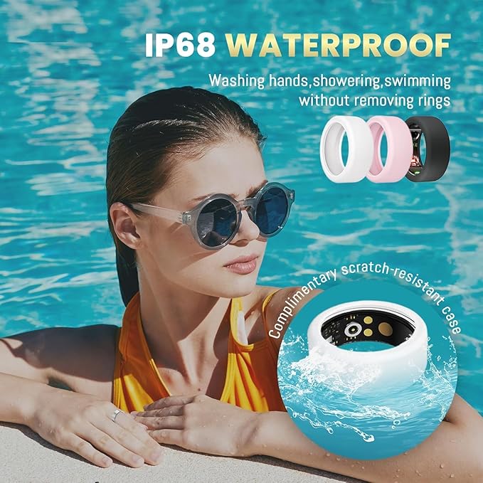 Smart Ring For Women Men, Health Tracker with Heart Rate/Blood Oxygen/Blood Pressure/Sleep Monitoring/Step Counting, IP68 Waterproof Fitness ring, No App Fees for iPhone & Android (Rose Gold, 10#)