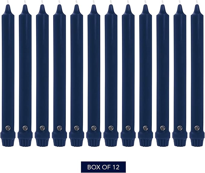 Colonial Candle Unscented Taper Candle, Classic Collection, Indigo, 8 In, Pack of 12 - Up to 6 Hours Burn