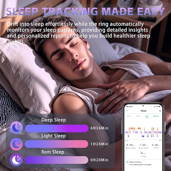 Smart Ring for Men Women ??Fitness Tracker Ring with Heart Rate, SpO2, Blood Pressure, Sleep Monitoring, Step & Calorie Counter, No Subscription Fee, iOS & Android Compatible (Black, 10)