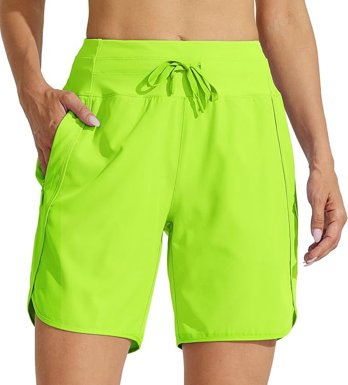 Willit Women's 7" Athletic Running Shorts Long Workout Hiking Shorts Quick Dry High Waisted Active Zipper Pocket(Large)