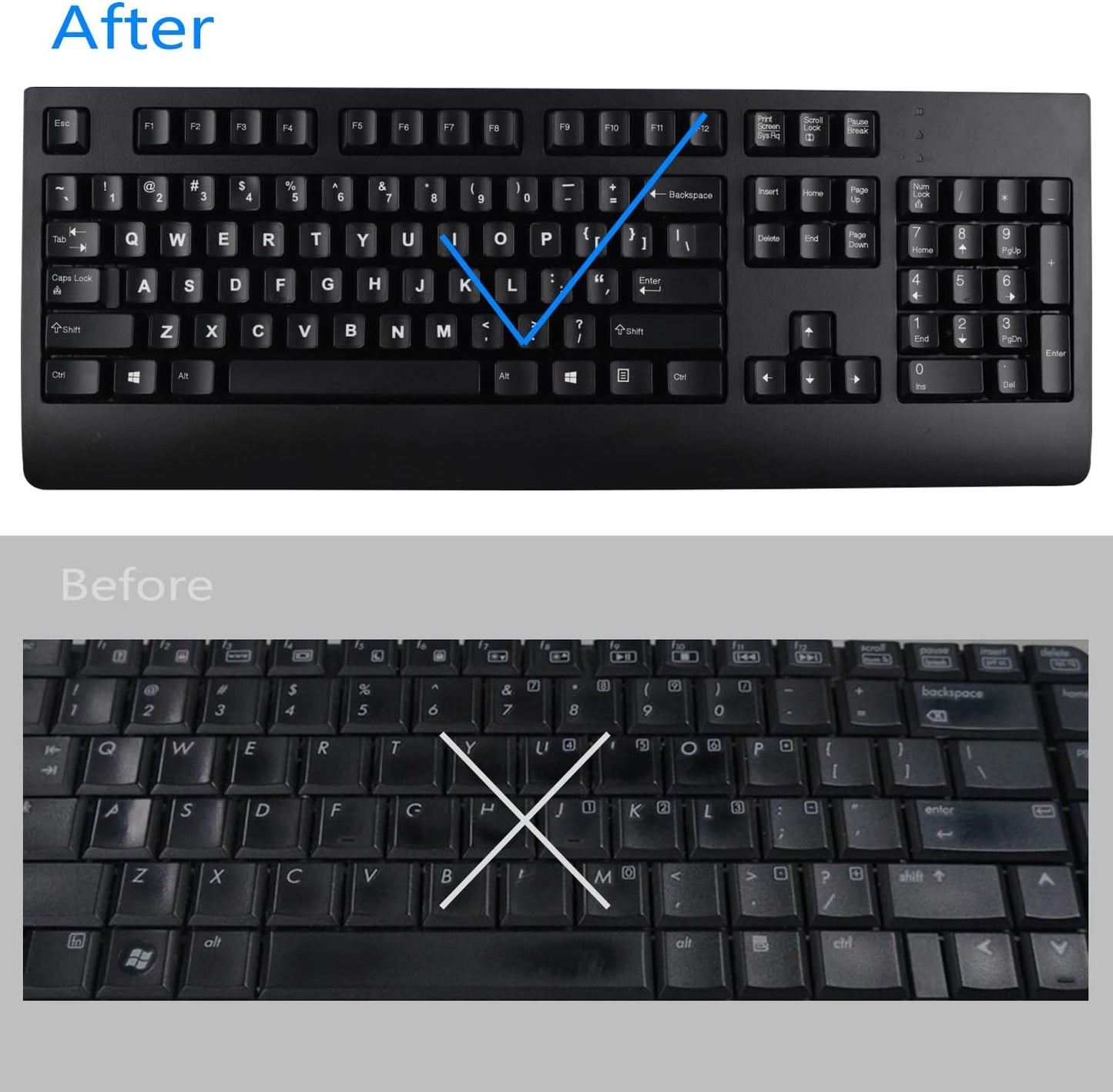 2 Pack Universal Russian Keyboard Stickers Transparent Background, Transparent Background with Blue Lettering