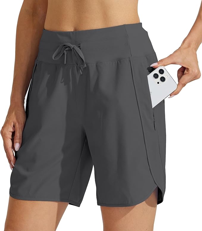 Willit Women's 7" Athletic Running Shorts Long Workout Hiking Shorts Quick Dry High Waisted Active Zipper Pocket(X-Small)