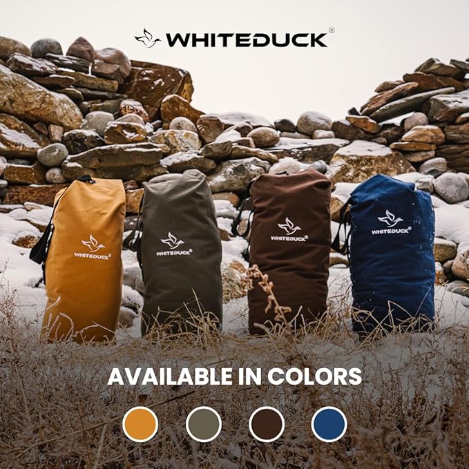 WHITEDUCK Top Load Canvas Folding Duffel Bag, Water Resistant Army Style Shoulder Bag for Men and Women- Gym, Sports, Travel, Hiking, Camping, Backpacking (Extra Large 30" x 50",Olive)