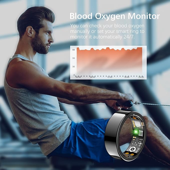 Ring Health Tracker for Women Men, Fit Ring with Heart Rate, Blood Oxygen, Sleep Monitor, Calories, Step Counter, IP68 Waterproof Smart Ring for iPhone & Android, No Subscription Fee (Black, 11#)