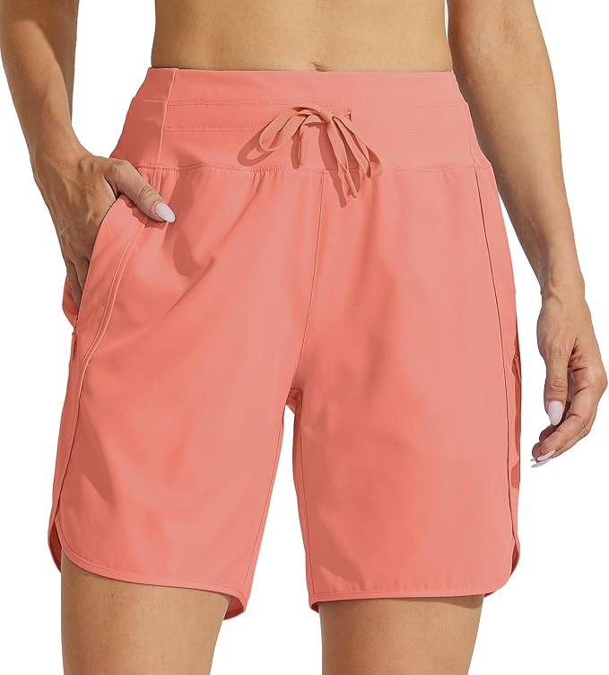 Willit Women's 7" Athletic Running Shorts Long Workout Hiking Shorts Quick Dry High Waisted Active Zipper Pocket(Medium)