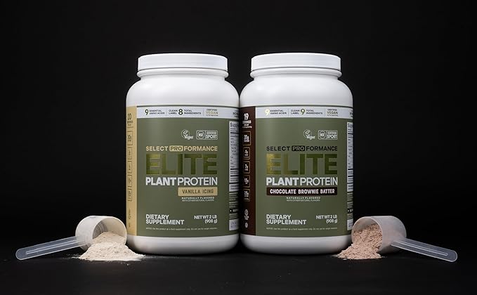 Select Proformance Elite Vegan Plant Protein Powder, Vanilla Icing, NSF Certified, No Added Sugar, 15g of Protein per Serving, 40 Servings, 2 Lbs
