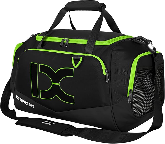 Sports Gym Bag，INOXTO Travel Duffel Bag with Dry Wet Pocket And Shoe CompartmentFor Women and Men，40L/55L Fitness Waterproof Weekender Bag For Swim Sports Travel Working Out (Black green, 40L)