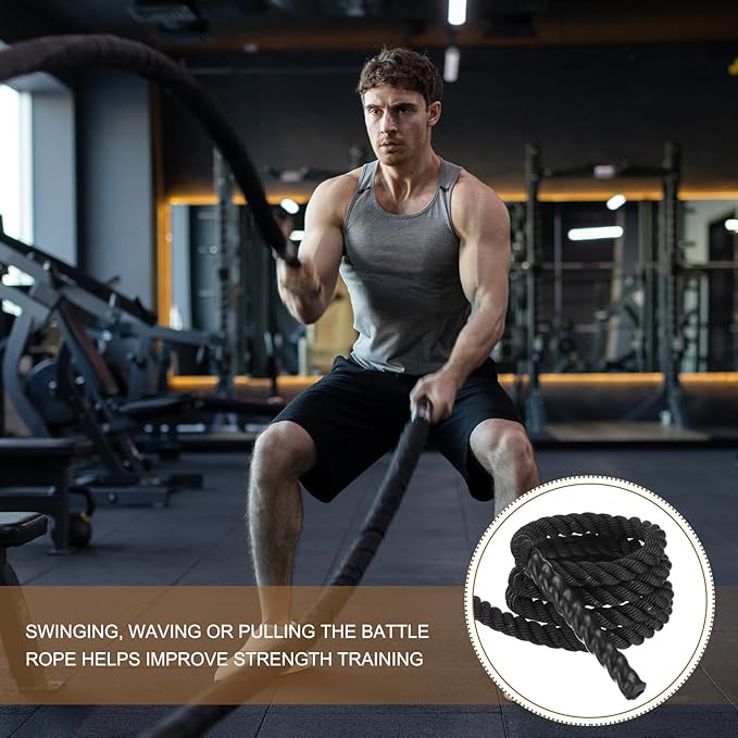 MECCANIXITY Battle Rope 10ft x 1 Inch Polyester Workout Rope Heavy Fitness Exercise Rope for Strength Training Home Gym Muscle Building, Black