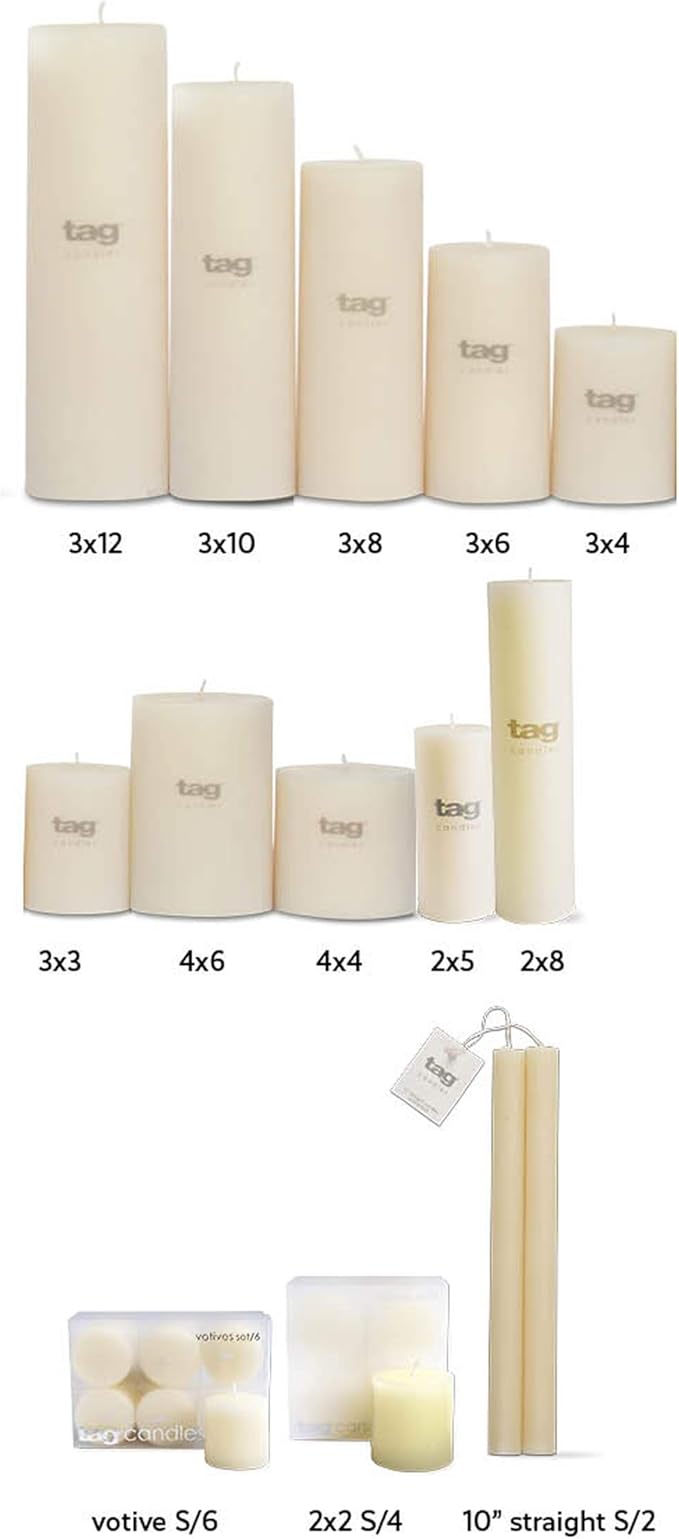 tag Chapel 2X5 Ivory Pillar Paraffin Wax Candle Unscented Drip-Free Long Burning 32 Hours for Home Decor Wedding Parties 2x5 Ivory