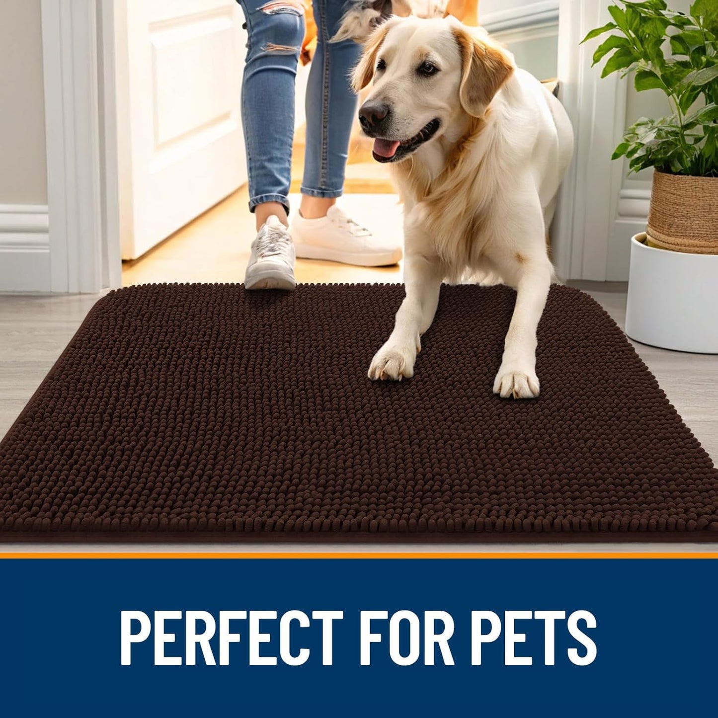 OLANLY Dog Door Mat - Absorbent Non-Slip Mud Mat for Dogs | Quick Dry Chenille, 36x24, Brown