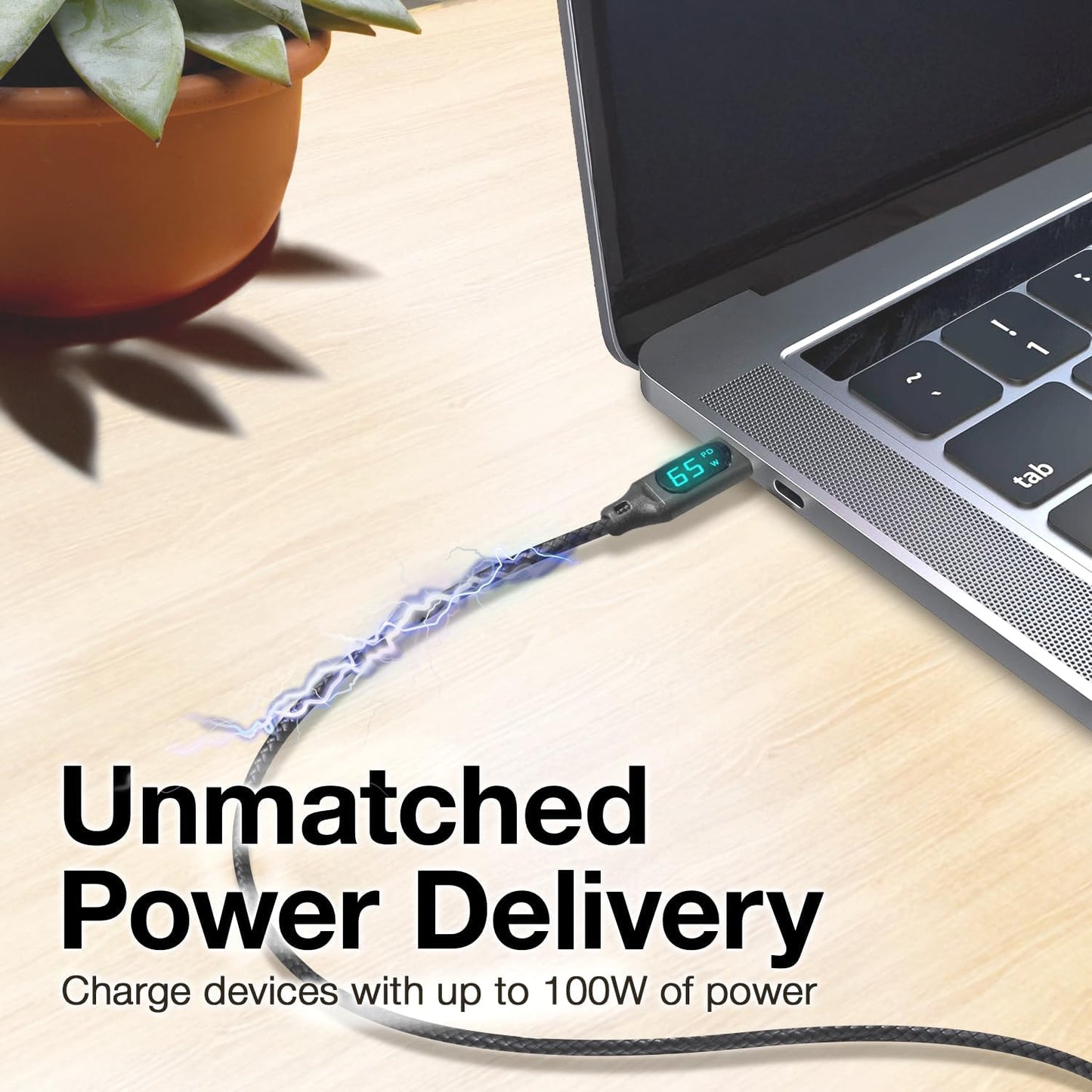 BoxWave MP3 W02 (6ft) (100W), Cable Compatible with Benjie Player - PowerDisplay PD Cable - USB-C to USB-C LED Wattage
