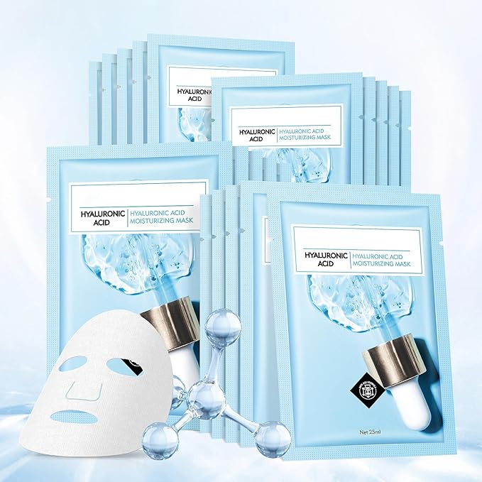 Face Mask Skin Care Hydrating Anti Aging Facial Mask Hyaluronic Acid Sheet Pack Deep Moisturizing Hydration Facemask Sheets for Women SkinCare Beauty Smoothing Rejuvenating Growing Gifts10 Sheets