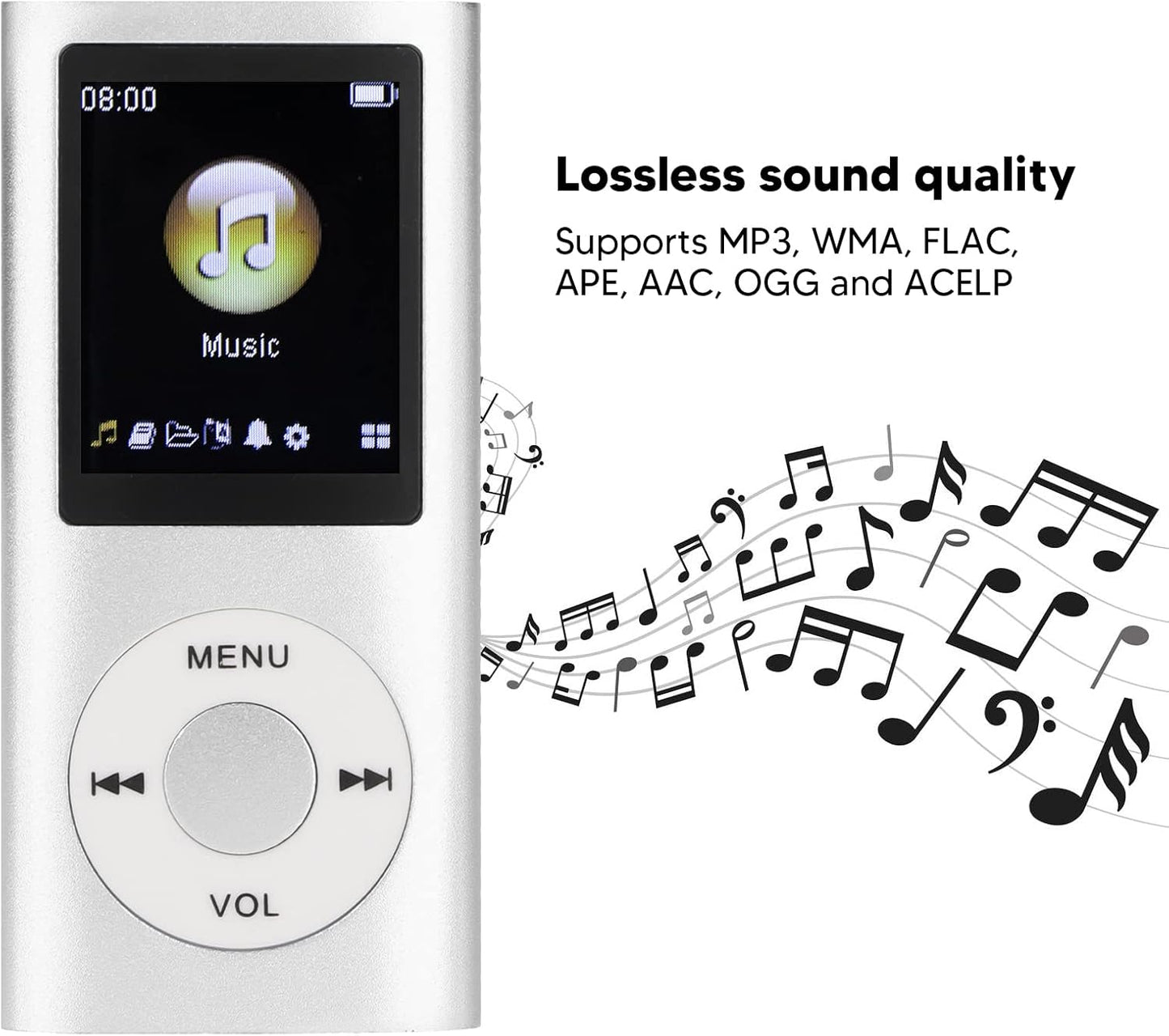 Zopsc MP3 1.8 Inch 64GB, 200mAh Player, Portable Lossless HiFi Music Player with LCD Screen, Memory Card Slot Support