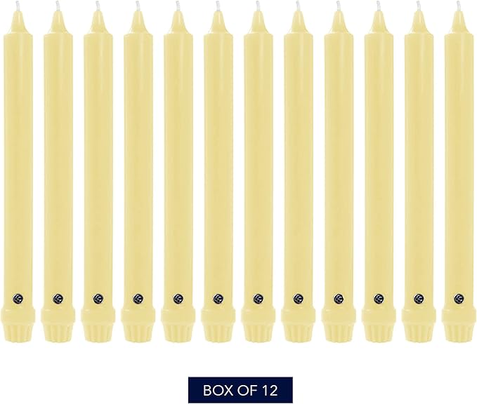Colonial Candle Unscented Taper Candle, Classic Collection, Limoncello, 12 in, Pack of 12 - Up to 10 Hours Burn