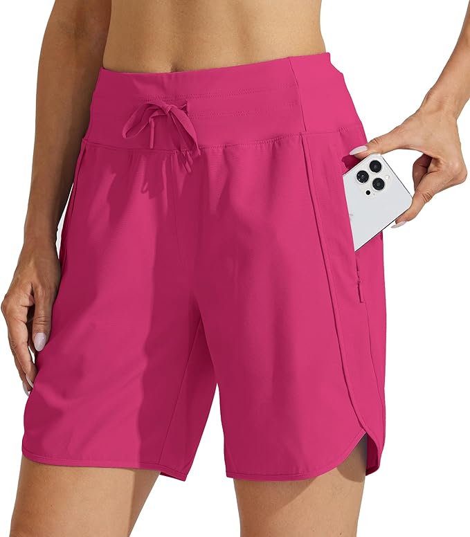 Willit Women's 7" Athletic Running Shorts Long Workout Hiking Shorts Quick Dry High Waisted Active Zipper Pocket(Medium)