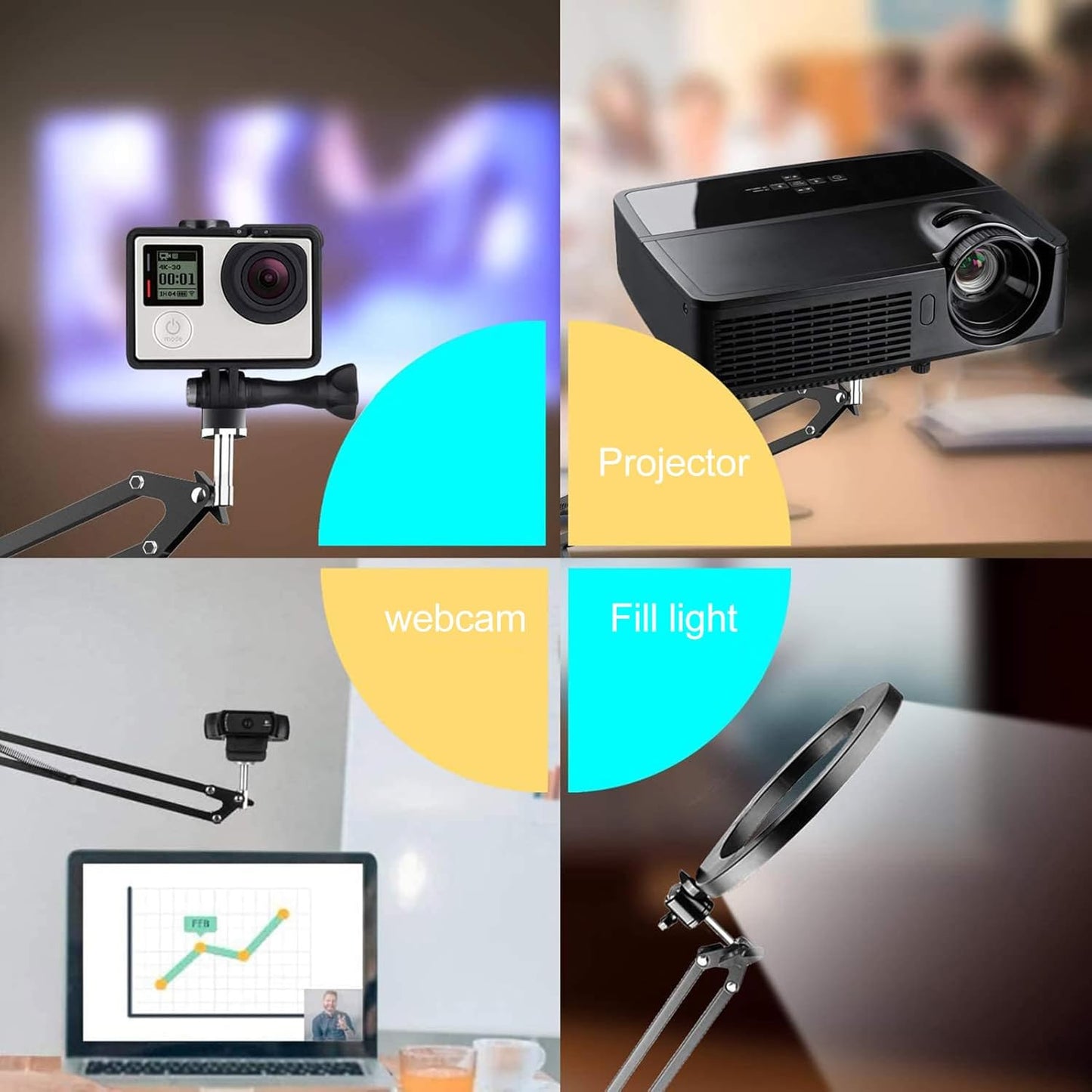 Cabilock 1/4 Inch Metal Webcam Clamp Stand with Adjustable Scissor Arm, Desktop Camera Holder with Screw, Black