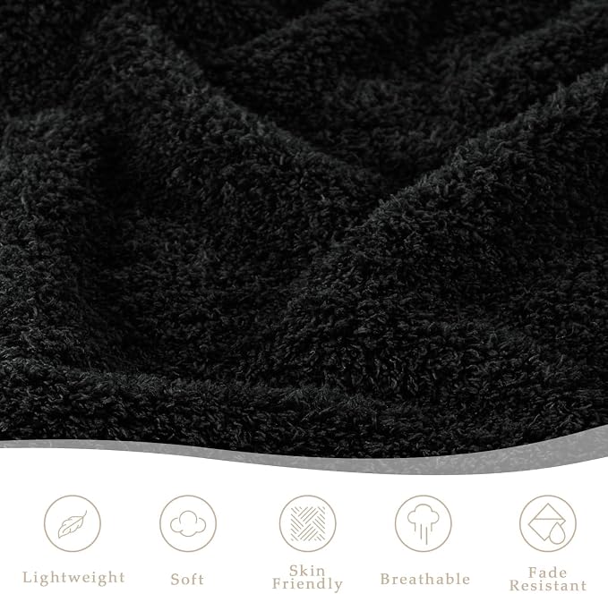 Exclusivo Mezcla Fleece Black Throw Blanket for Couch Sofa, Ultra Soft, Lightweight and Fluffy Blankets for Women, All Season, 50x60 Inches