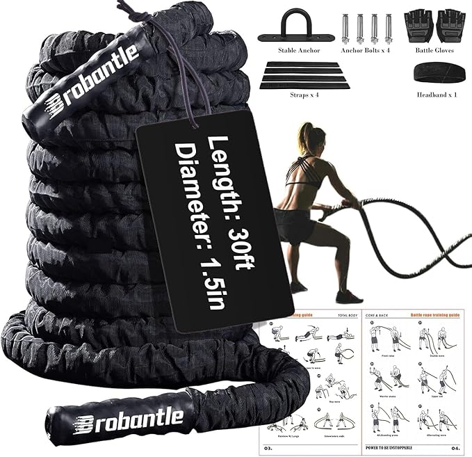 Battle Rope 1/1.26/1.5/2 Inch Diameter,Pink 30FT/40FT/50FT Exercise Workout Ropes for Home Gym Heavy Weighted Training Rope for Working Out