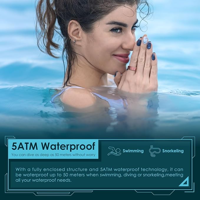 Smart Ring Health Monitoring 5ATM Waterproof Fitness Tracker with Glossy Titanium Surface Blood Oxygen/Sleep/Stress Tracking Women?™s Cycle Prediction Sport Ring Compatible with iOS/Android Black 10