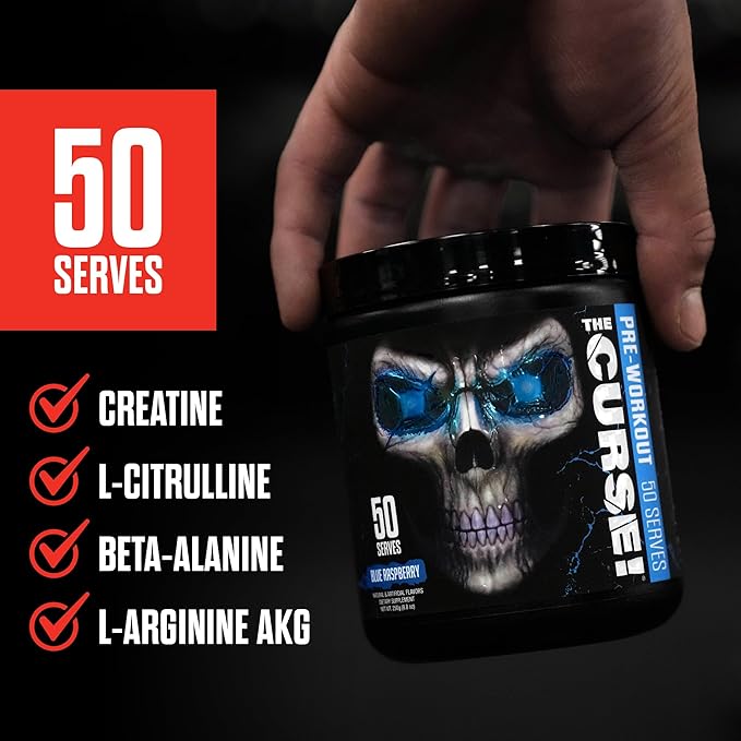 JNX SPORTS The Curse! Pre Workout Powder for Men & Women, Caffeine, Beta-Alanine, Creatine, L-Citrulline, 50 Servings, Watermelon Flavor ??Boost Energy, Strength & Focus