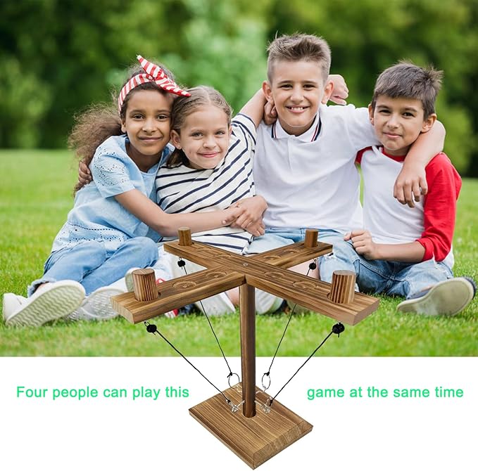 Hook Toss Game, Ring Toss Game, Handmade Wooden Ladder, Throwing Hook and Ring Battle Game for Family