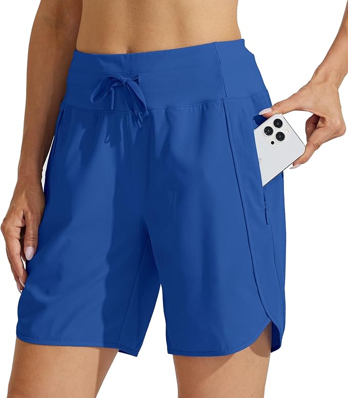 Willit Women's 7" Athletic Running Shorts Long Workout Hiking Shorts Quick Dry High Waisted Active Zipper Pocket(Medium)
