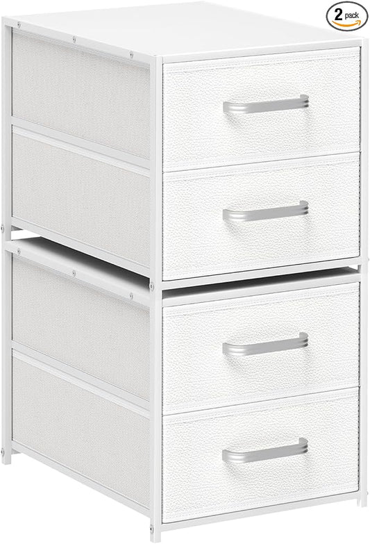 Homsorout Stackable Storage Drawers - 2 Tier Closet Organizer with Metal Handles and Metal Frame, Fabric Dresser with Collapsible Bins for Bedroom, Dorm, Office, White, 2 Pack